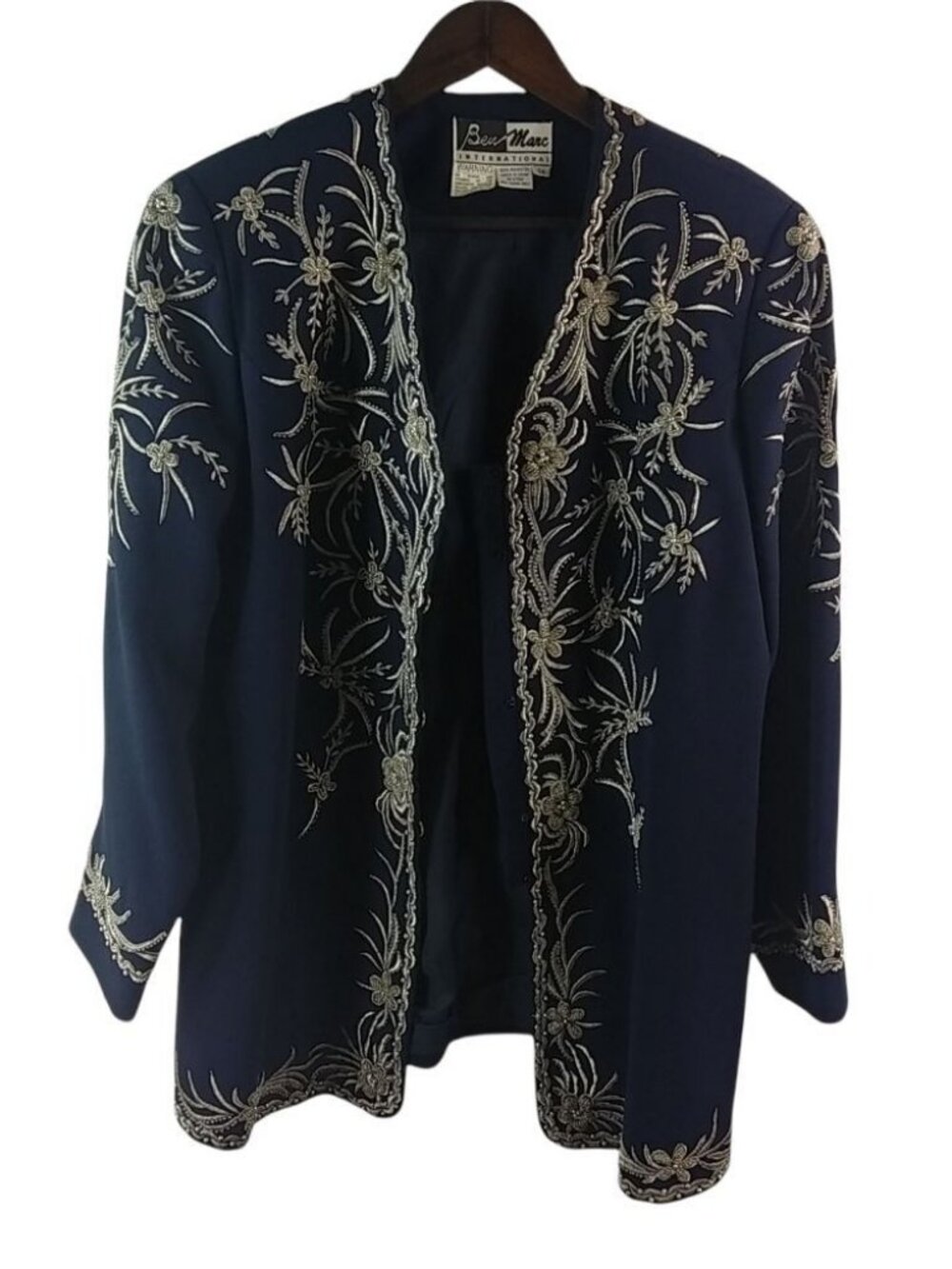 BenMarc 14 Navy Beaded Church Skirt Suit Plus